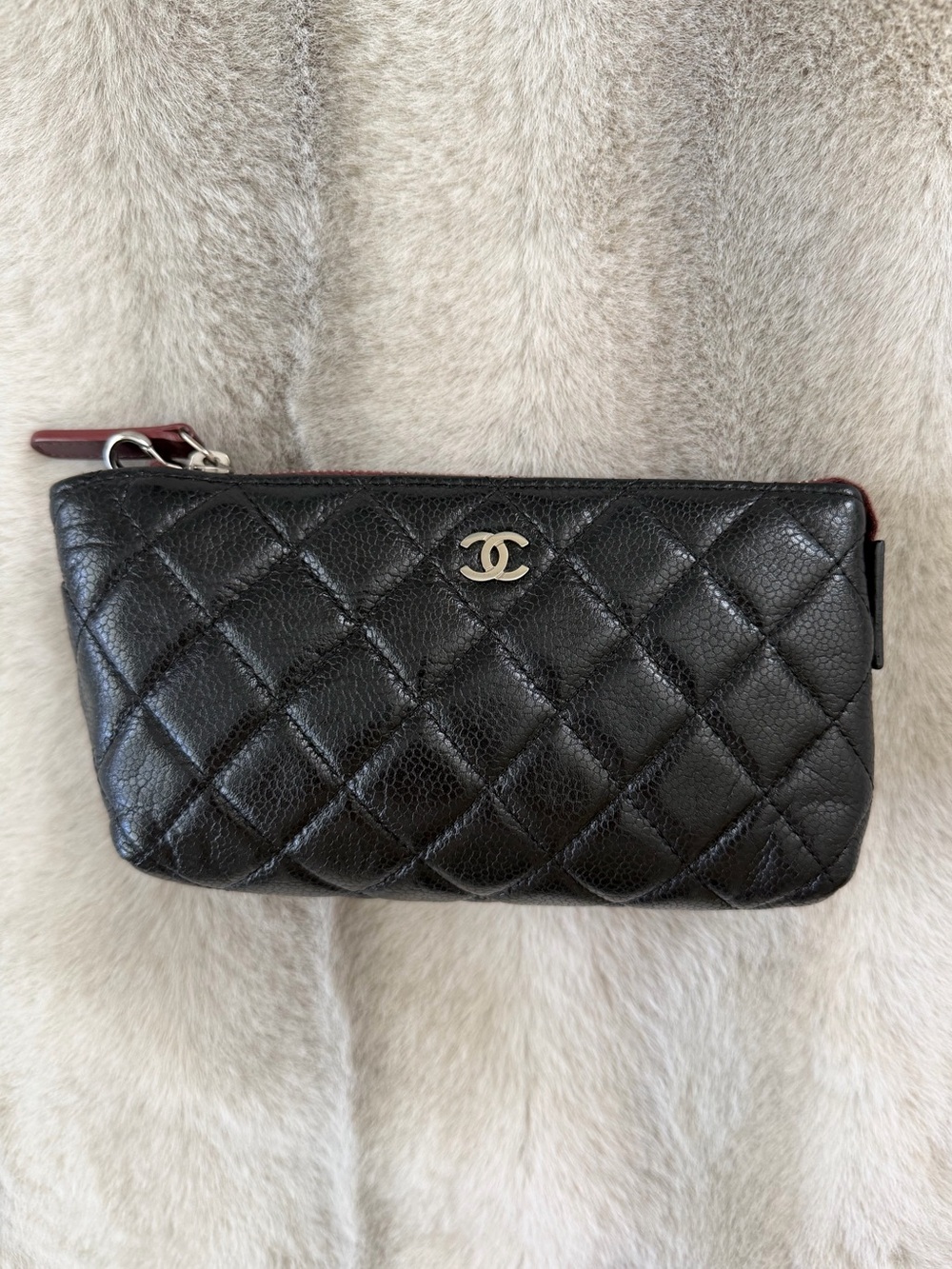 Chanel Quilted Caviar O Case Pouch Black